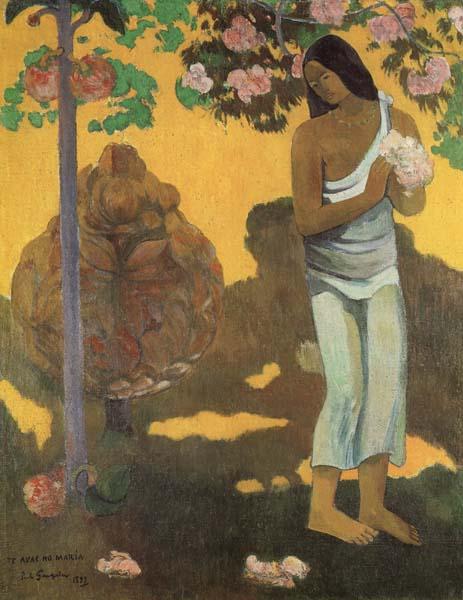 Paul Gauguin Woman with Flowers in Her Hands oil painting image